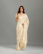 Ivory Khaddi Georgette Saree,Zari Work Khaddi Georgette Saree
 - House of Surya