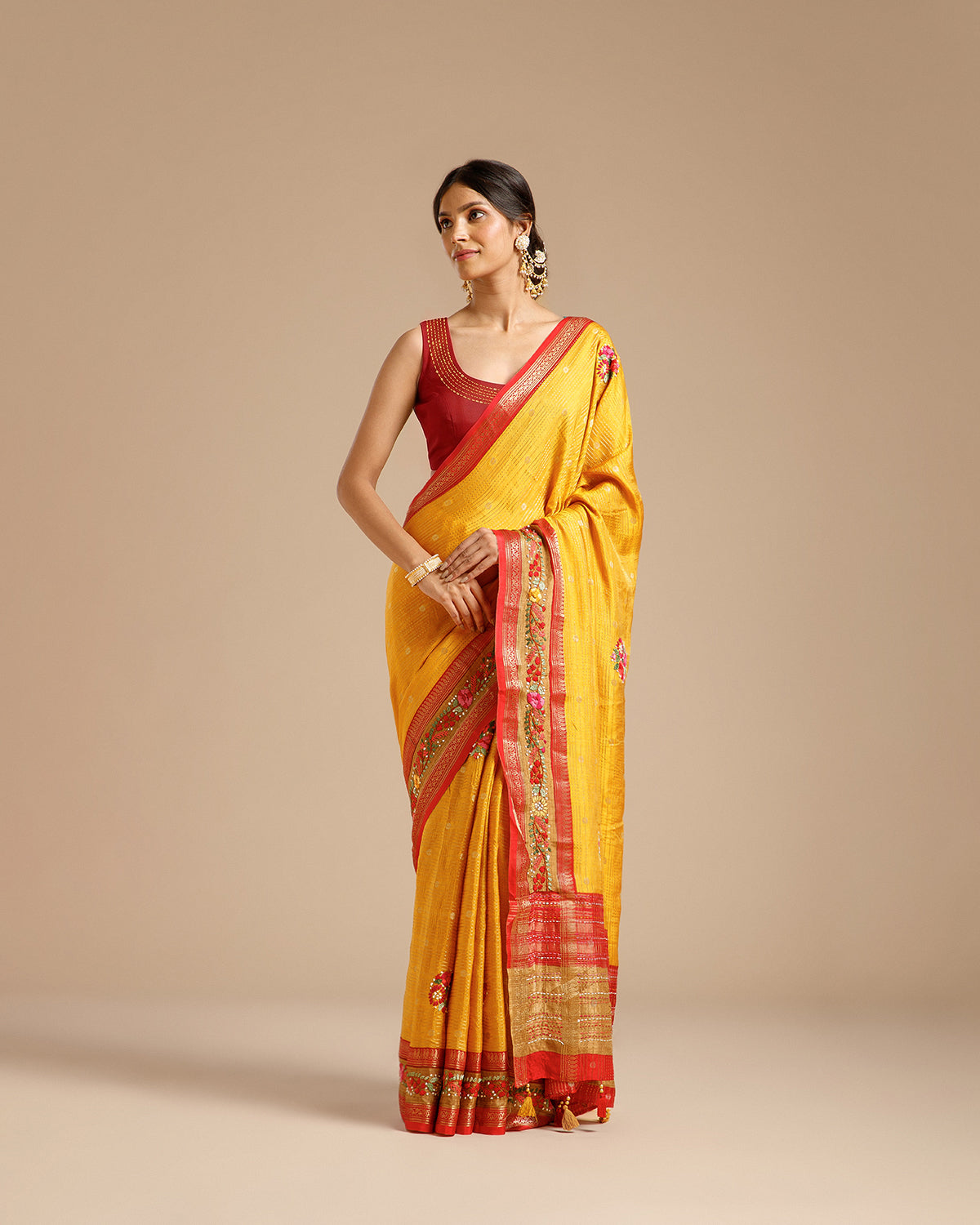 Mustard Dola Silk Saree with Resham Work