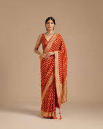 Rust Georgette Saree with Dabka, Nulki, Mirror & Kundan Work