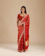 Red Gajji Silk Gharchola Saree,Silk Gharchola Saree with Bead Work - House of Surya