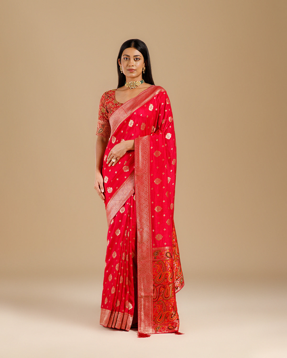 Party Wear Rani Dola Silk Saree with Jamdani Palla & Resham Weaving
