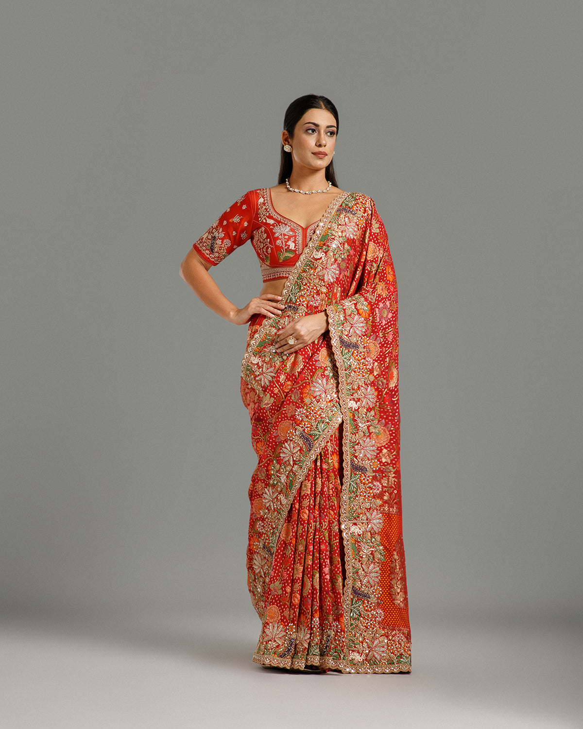 Rani Georgette Saree with Resham, Zari, Sequin, Moti & Cutdana Work