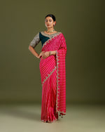 Rani Pink Organza Silk Saree with Mirror & Cutdana Work - House of Surya