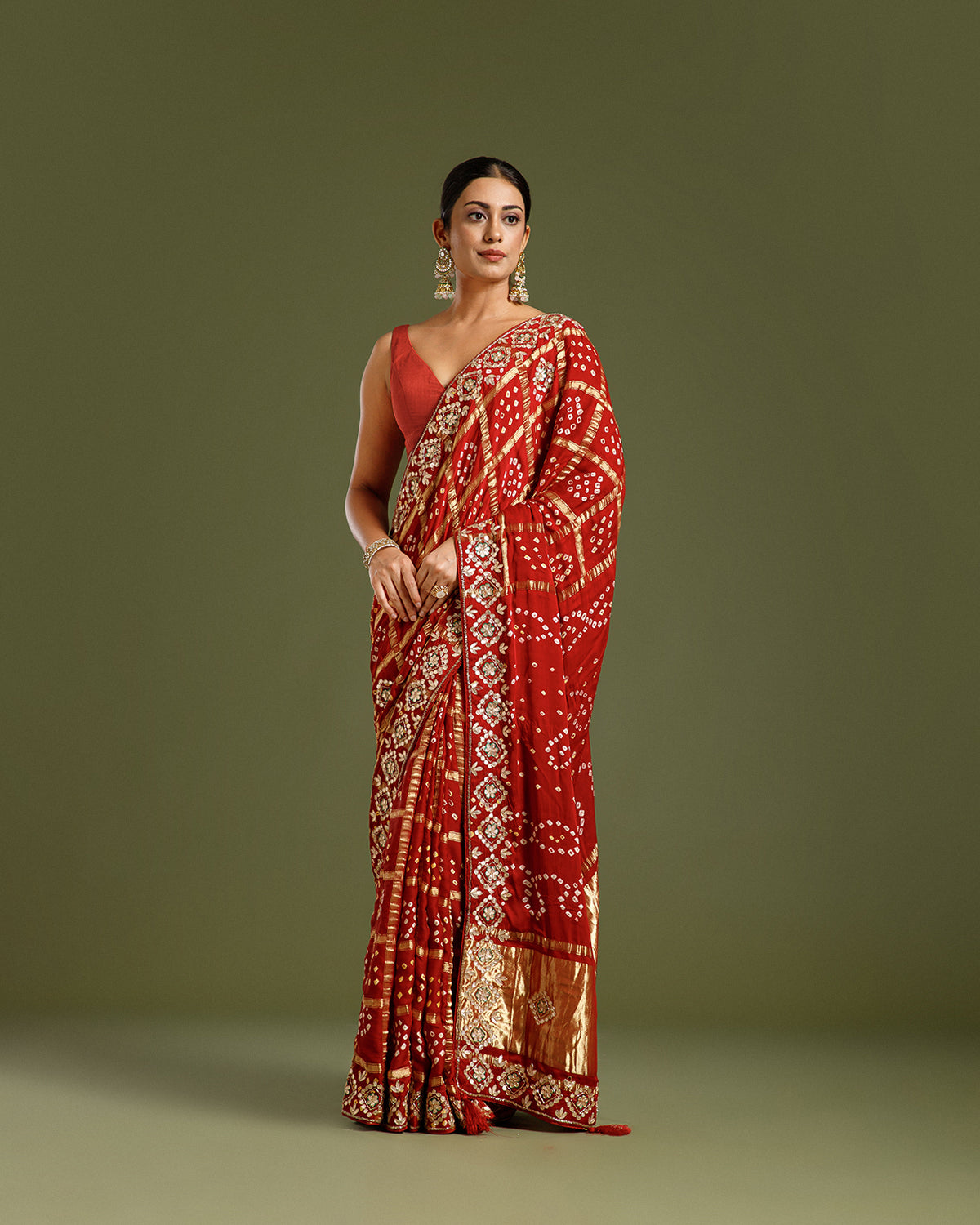 Maroon Satin Silk Saree with Dabka, Gota Patti & Resham Work