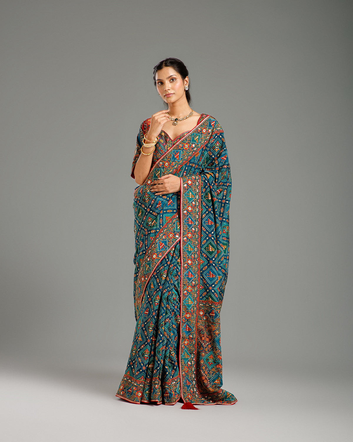 Peacock Multicolor Crape Silk Saree with Zari & Sequin Work