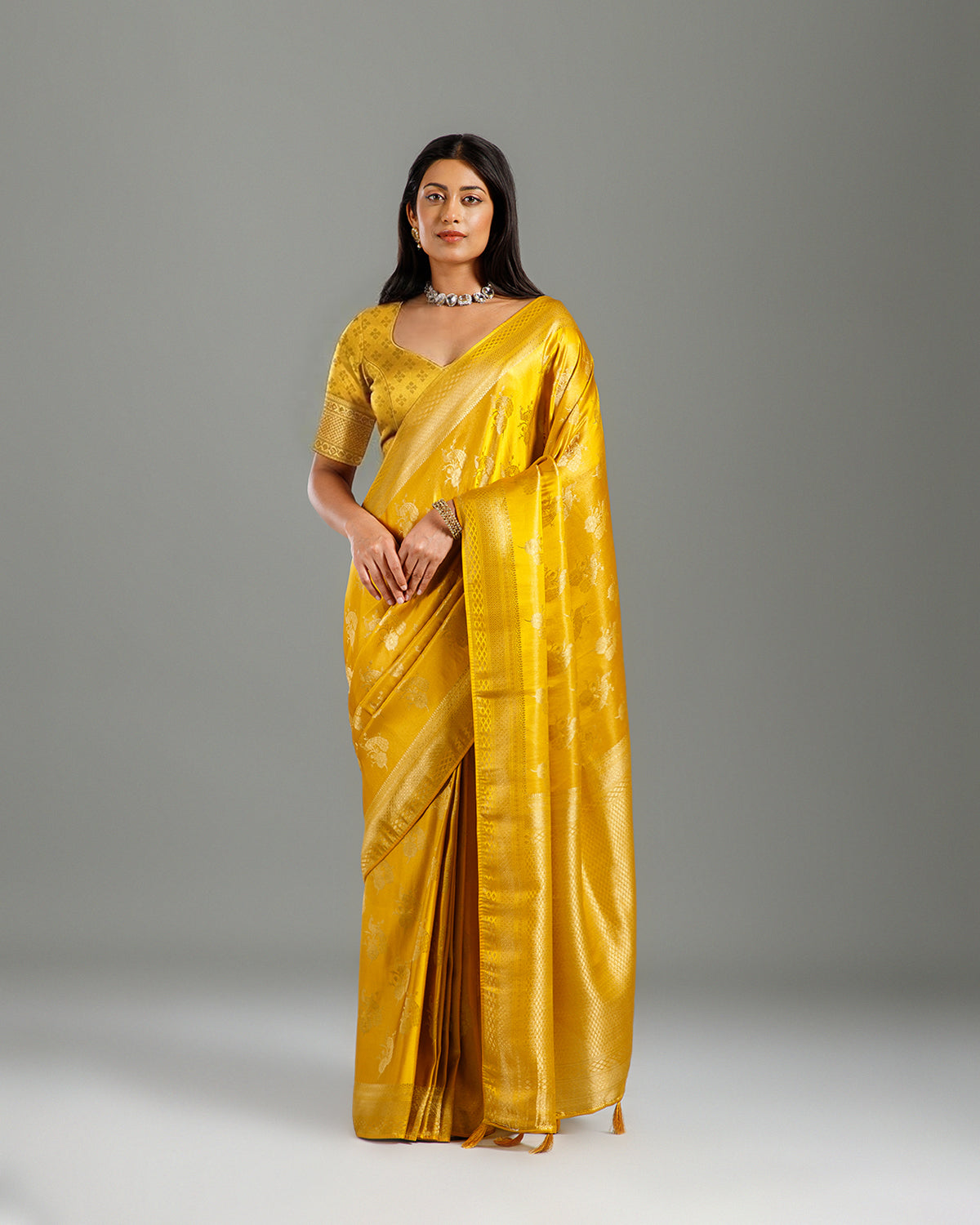 Yellow Tissue Silk Saree with Elegant Weaving Work - House of Surya