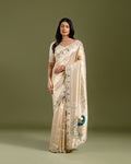 Luxury Ivory Silk Saree with Beads Work with Blouse