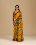Yellow Crepe Saree with Intricate Kantha Work