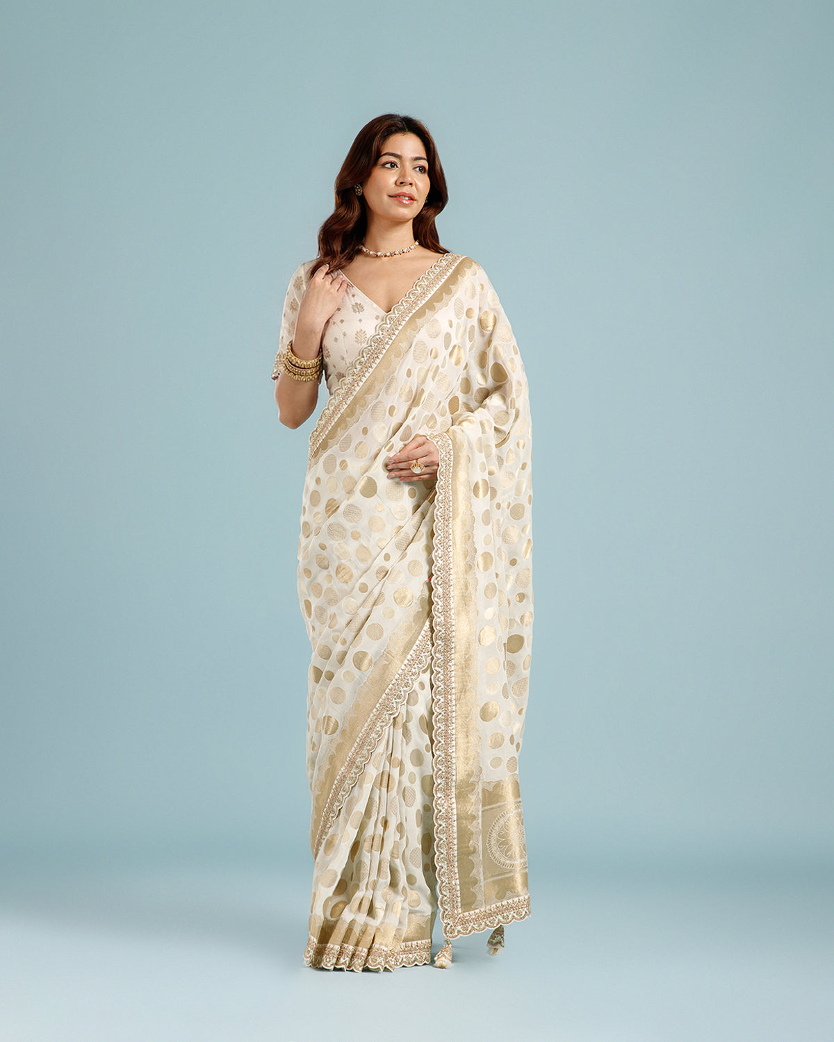 White Party Wear Khaddi Georgette Saree with Sequence Work for Women - House of Surya