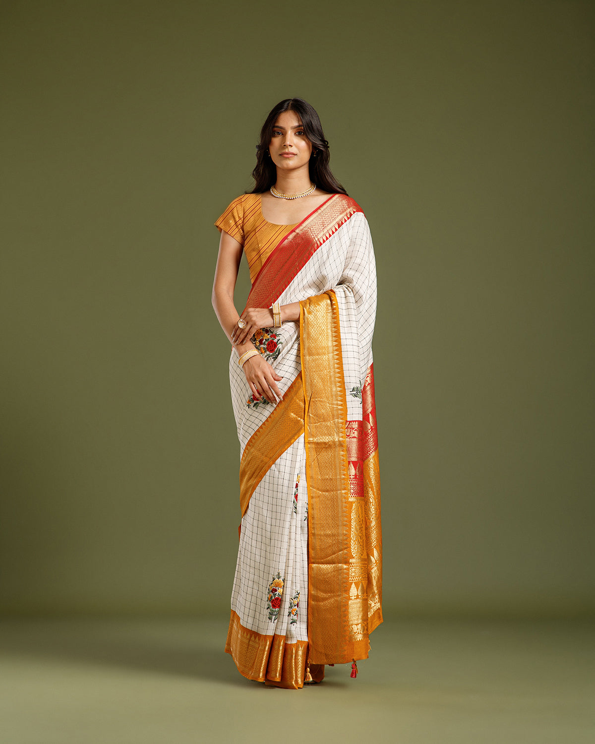 Off White Dola Silk Saree with Resham Work