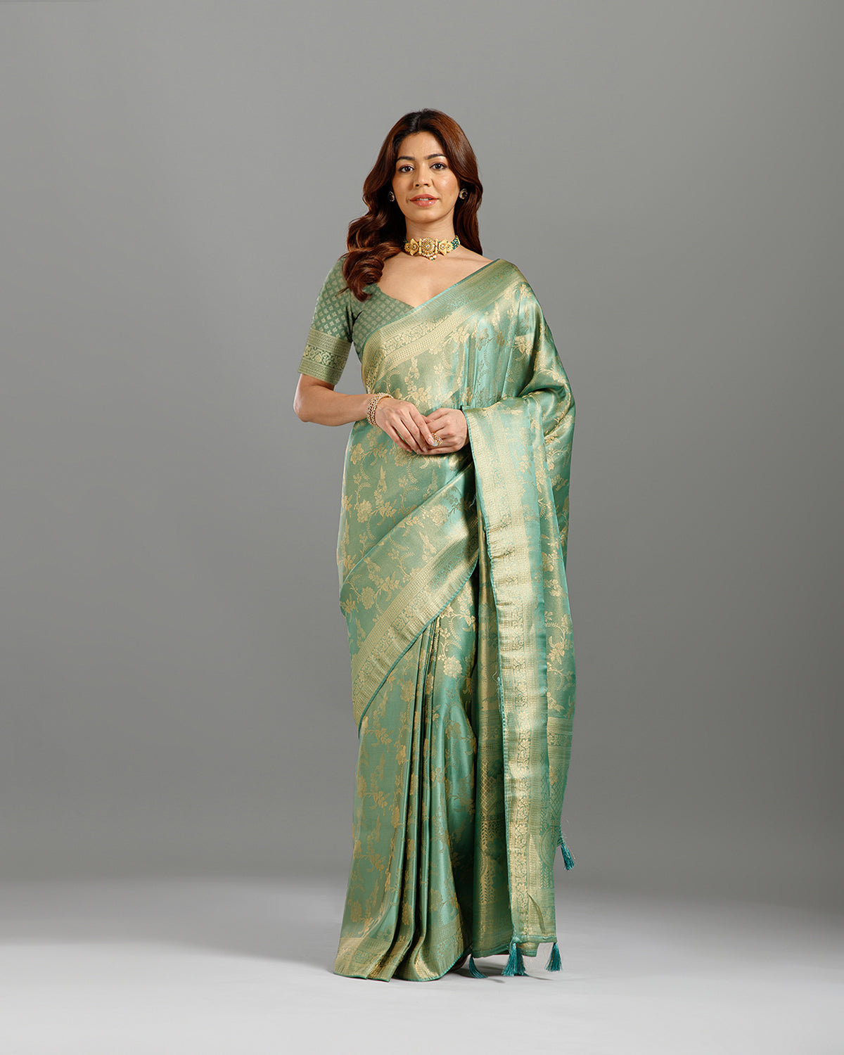 Green Dola Silk Saree with Elegant Zari Weave - House of Surya