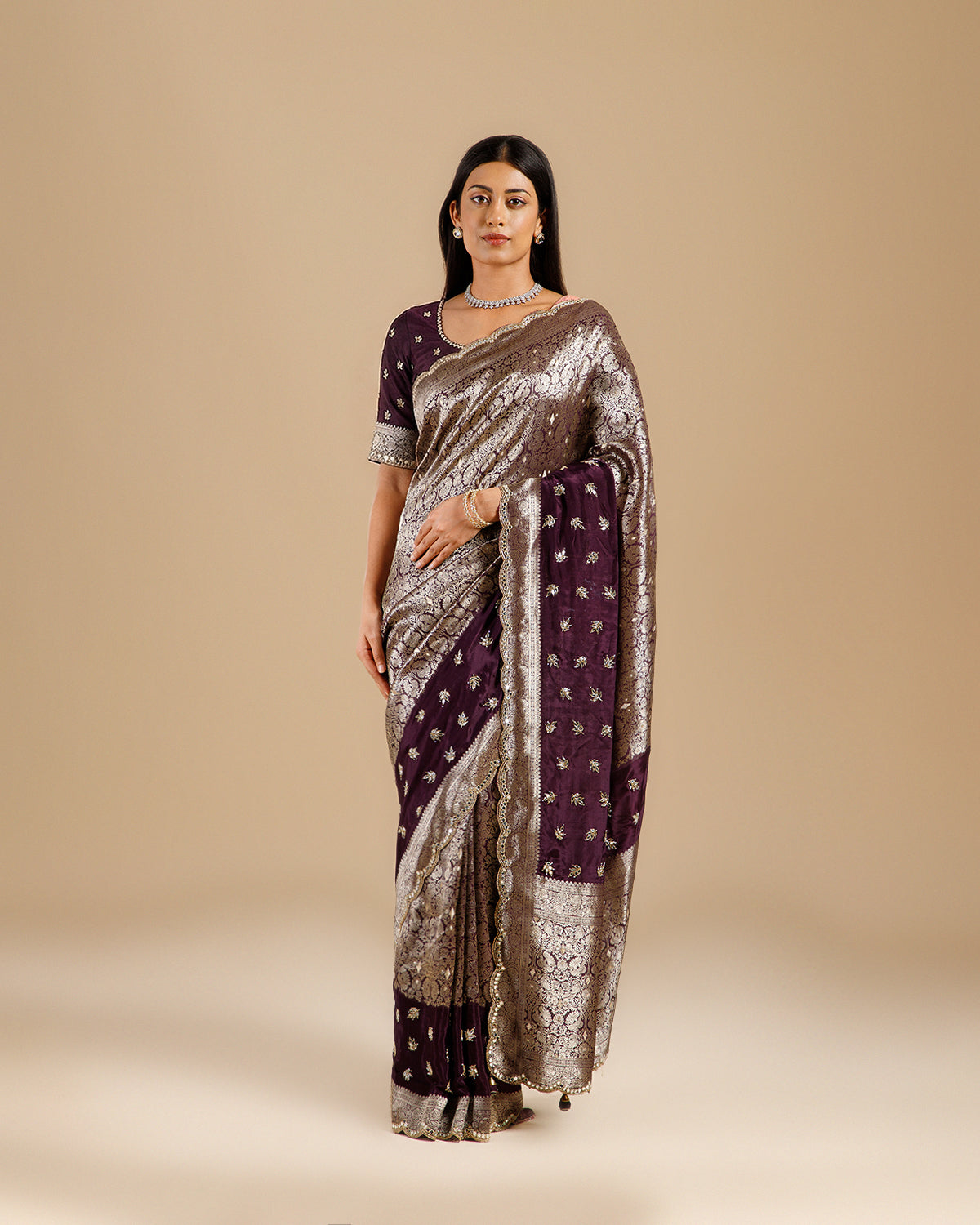 Designer Golden Khaddi Georgette Saree with Heavy Sequence Cutdana - House of Surya