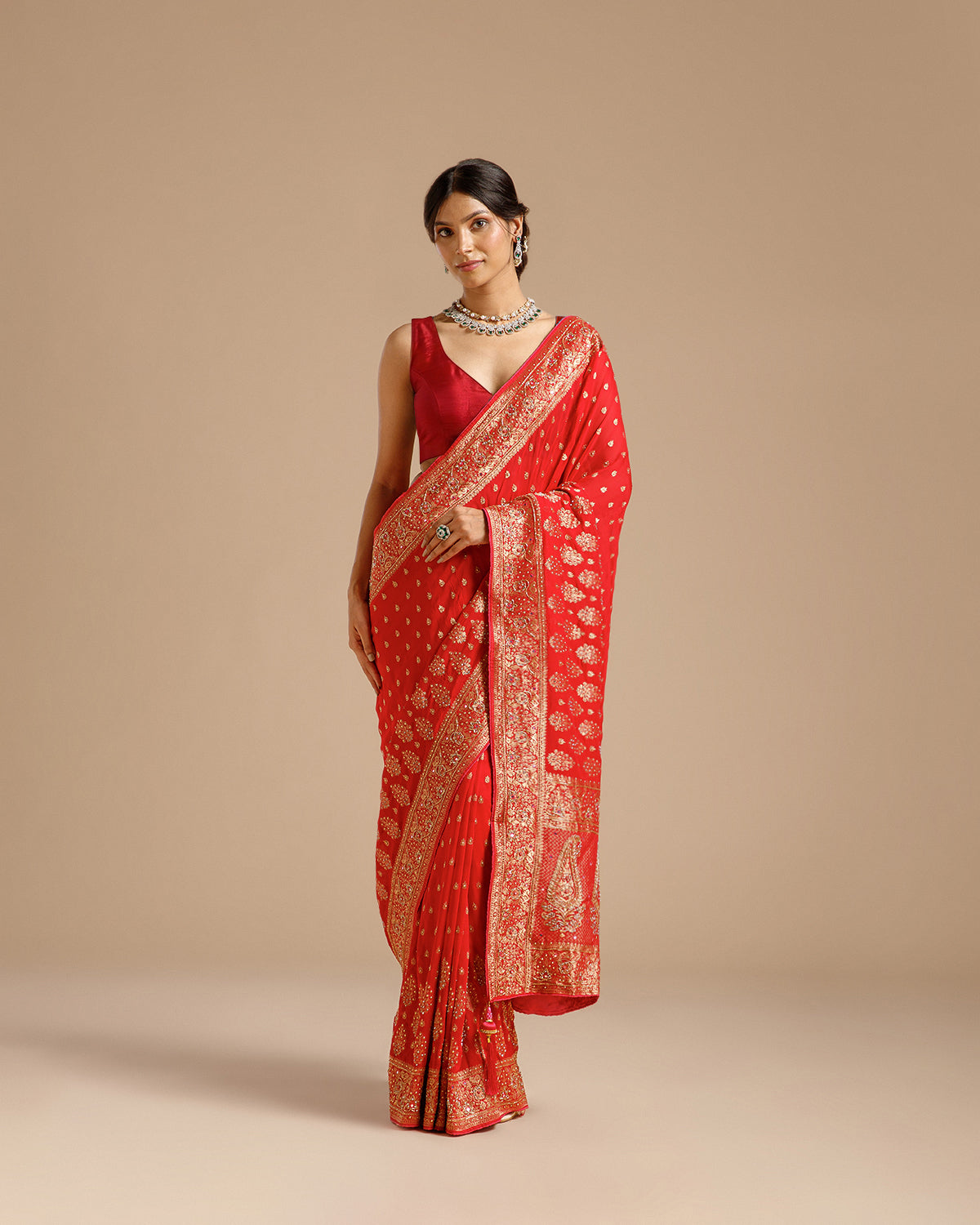 Rani Georgette Saree with Dabka, Nulki & Mirror Work
