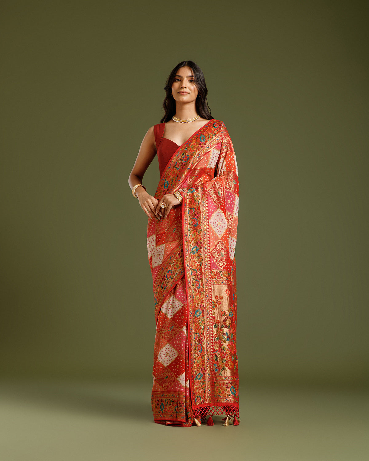 Multicolor Red Georgette Saree with Zari Weaving