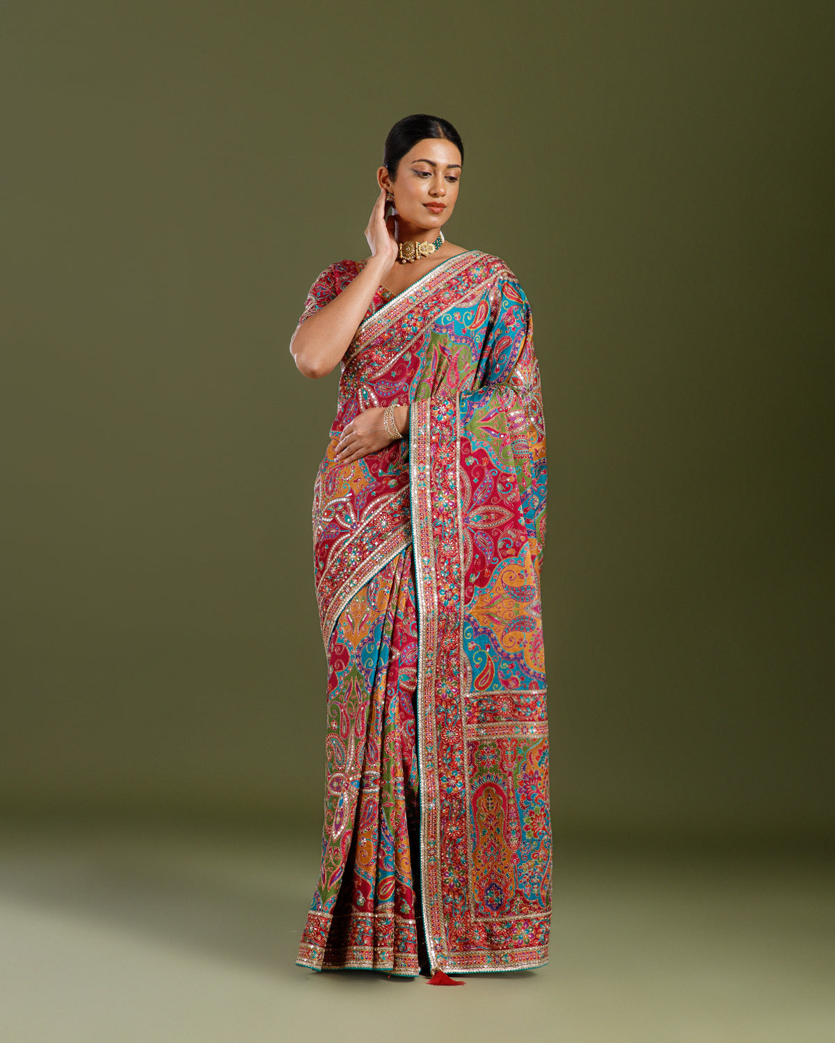 Mustard Georgette Saree with Designer Aari Work - House of Surya