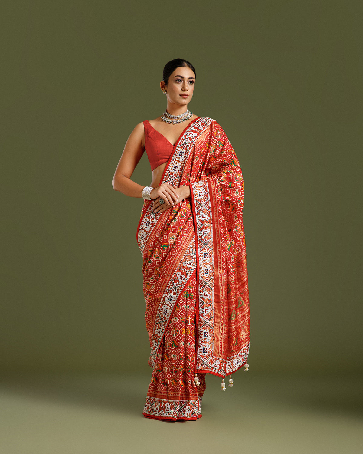 Red Silk Saree with Nulki & Zari Work