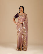 Tissue Georgette Sarees,Dusty Mauve Tissue Georgette Saree
 - House of Surya
