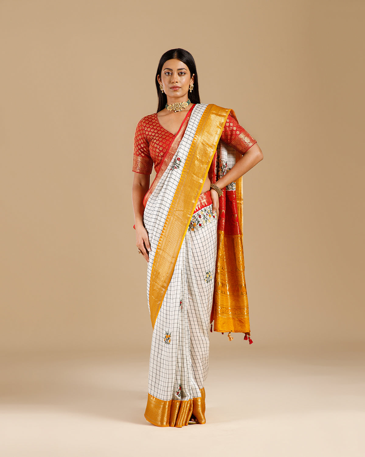 Designer Summer Wear White Linen Saree with Resham Work - House of Surya