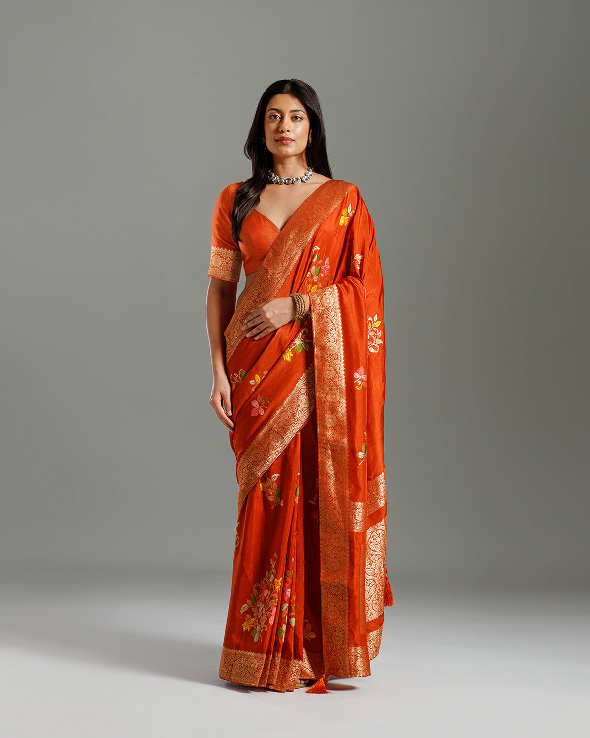 Rust Dola Silk Saree with Intricate Resham Weaving - House of Surya