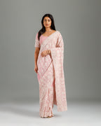 Elegant Pink Georgette Saree with Resham Sequence Work - House of Surya