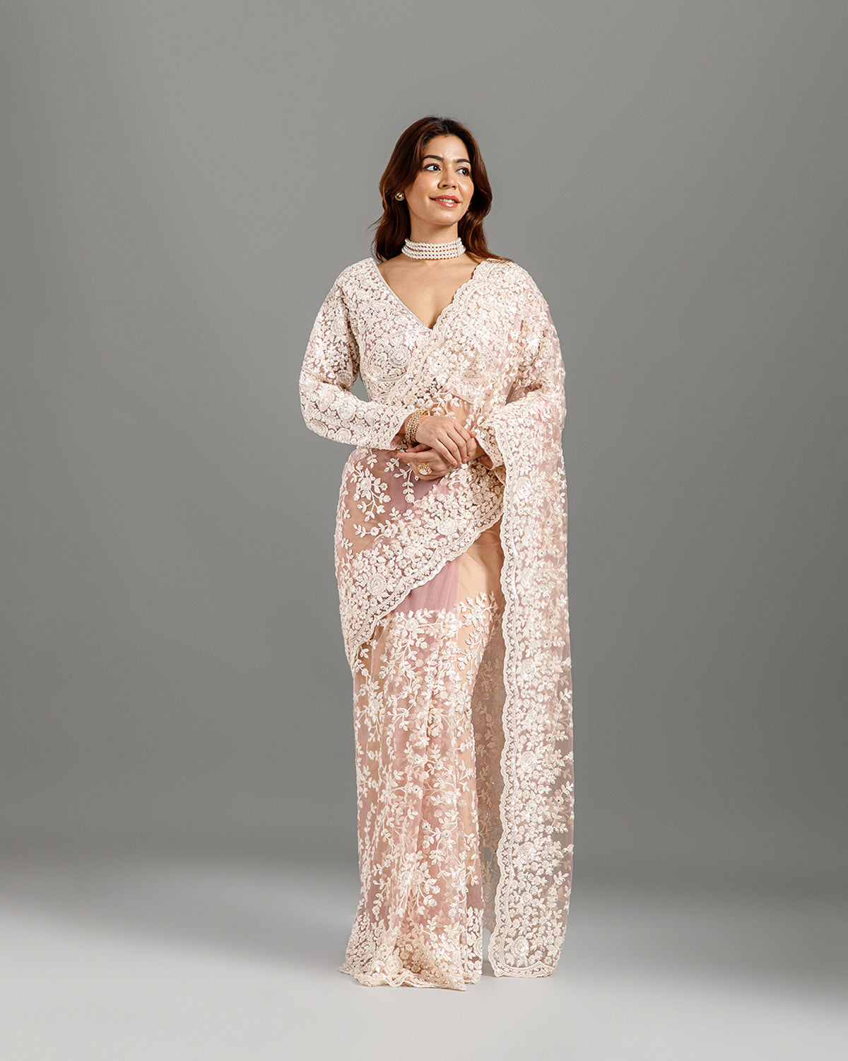 Gajari Net Saree with Sequence & Cutdana Work - House of Surya