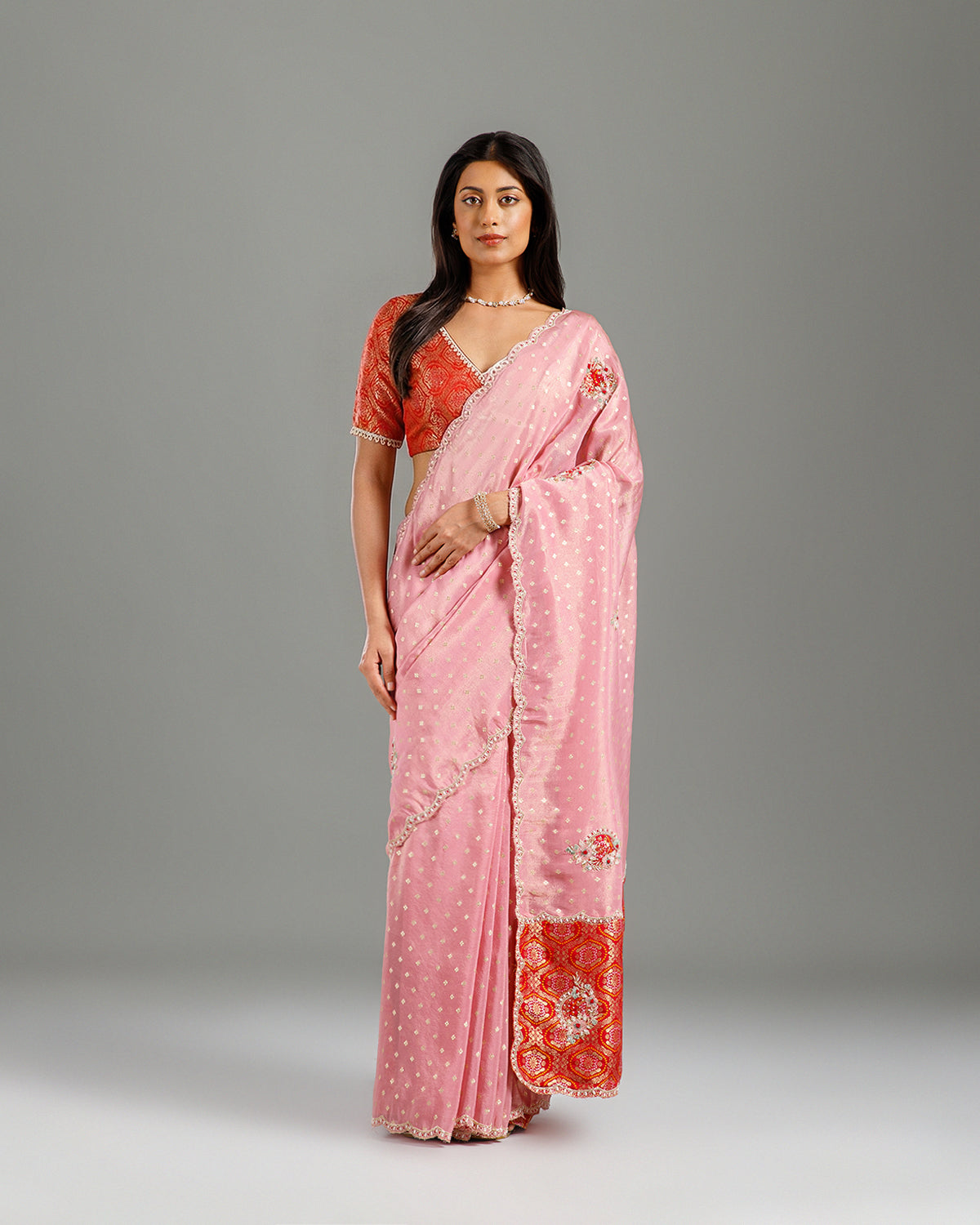 Gajari Khaddi Crepe Saree with Sequence & Cutdana Work - House of Surya