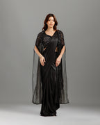 Black Lycra Drape Saree with Hand Work - House of Surya