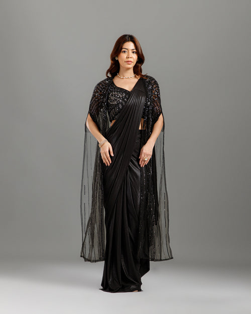  Black lycra Pre-Stitched Saree, Ready to Wear Saree - House of Surya