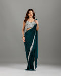 Green Lycra Drape Saree with Hand Work