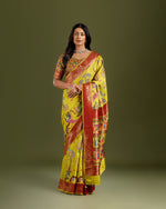  Lemon Yellow Crepe Silk Saree,Self Weaving Sarees for Women- House of Surya