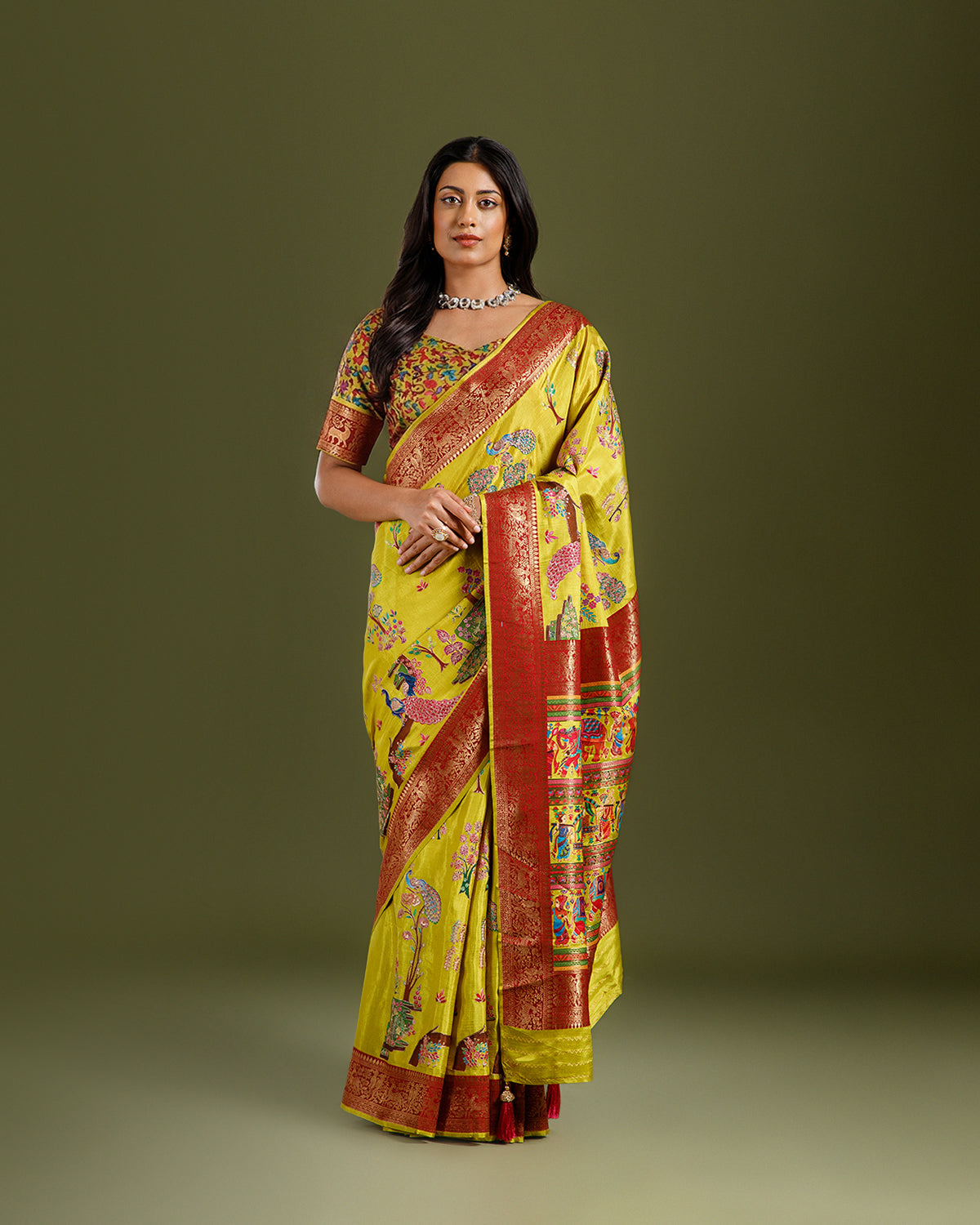 Lemon Yellow Dola Silk Saree with Zari Sequence Work - House of Surya