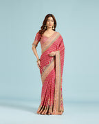 Wine Printed Georgette Saree with Sequence, Cutdana & Aari Work - House of Surya