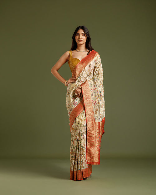 Beige Gold Tissue Silk Saree with Zari, Sequin & Zari Weaving