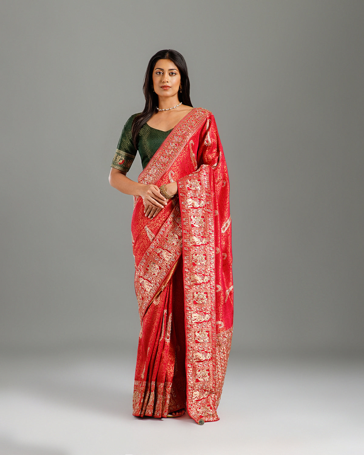 Premium Rani Silk Kanjivaram Saree with Zardozi & Cutdana Work - House of Surya