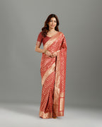 Premium Gajari Georgette Saree with Traditional Khaddi Zari Weaving Work - House of Surya