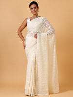  Ivory Lakhnavi Georgette Saree, Georgette Saree - House of Surya