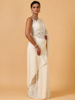  Ivory Lakhnavi Georgette Saree, Georgette Saree - House of Surya