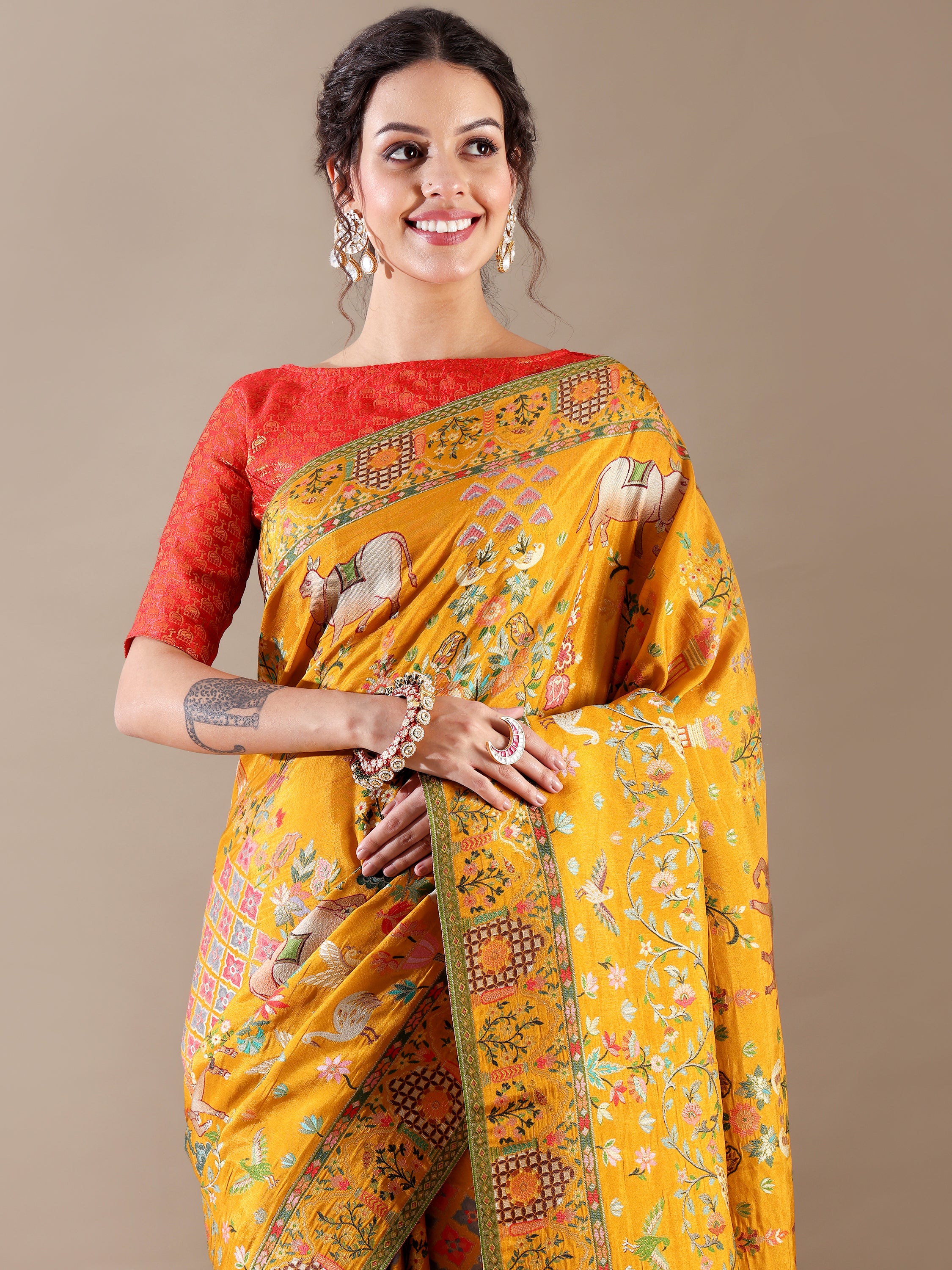 Golden Dola Silk Saree - House of Surya