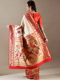 Heritage Weave Ivory and Red Silk SAREE - House of Surya