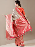 Grey and Rani Silk Weave SAREE - House of Surya