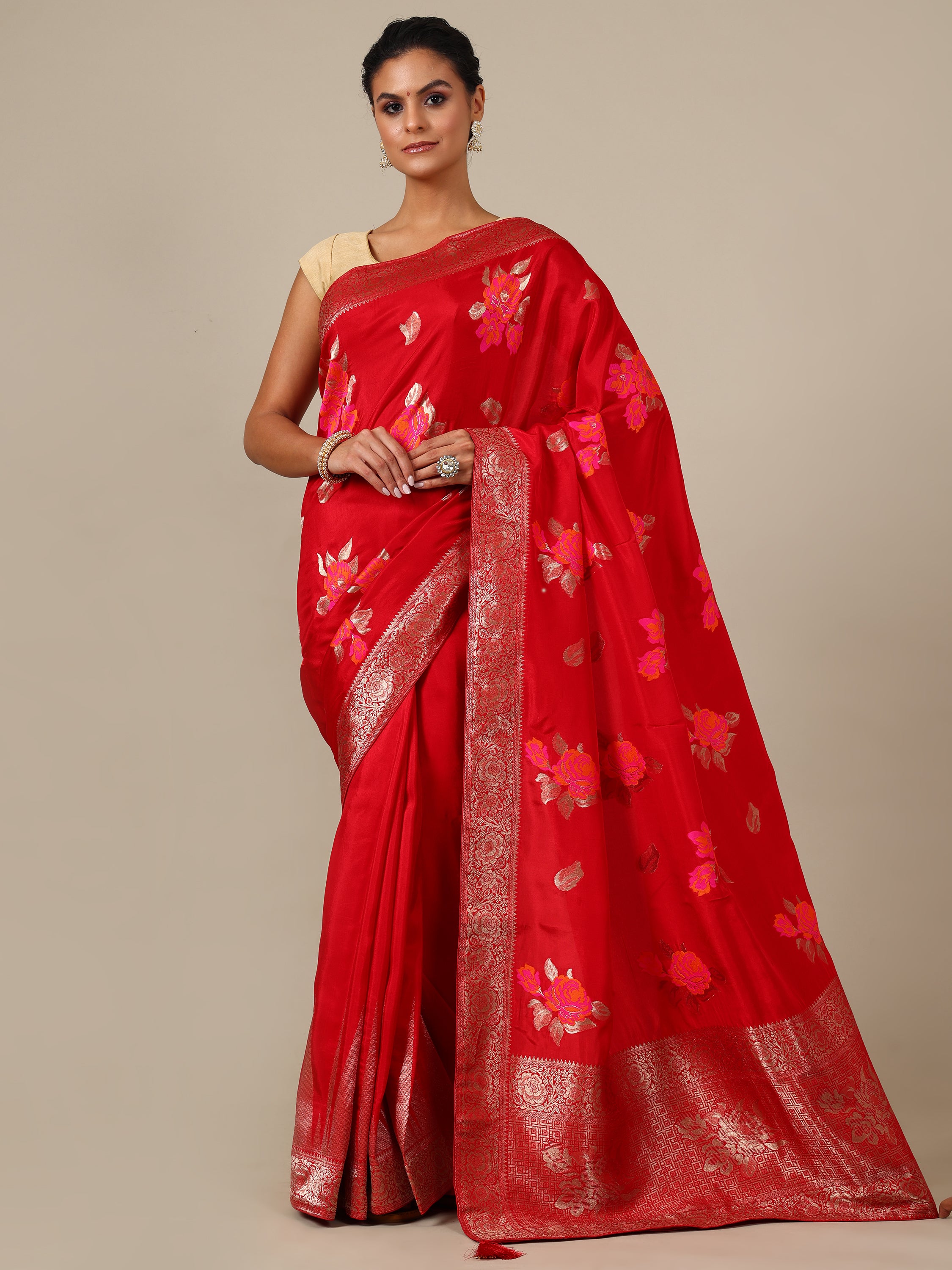  Gajari Dola Silk Saree,Best Resham Work Dola Silk Saree Online - House of Surya