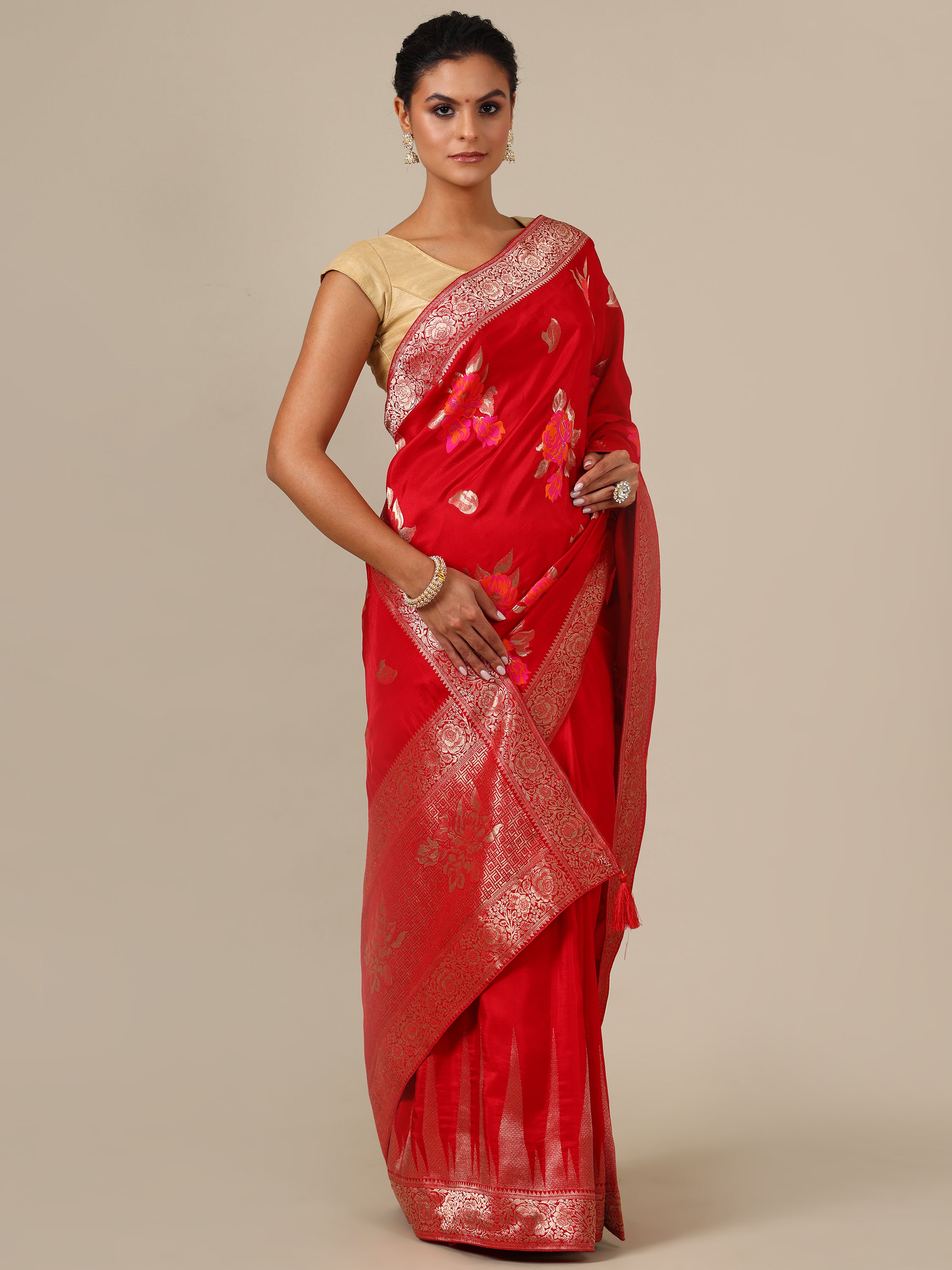  Gajari Dola Silk Saree,Best Resham Work Dola Silk Saree Online - House of Surya