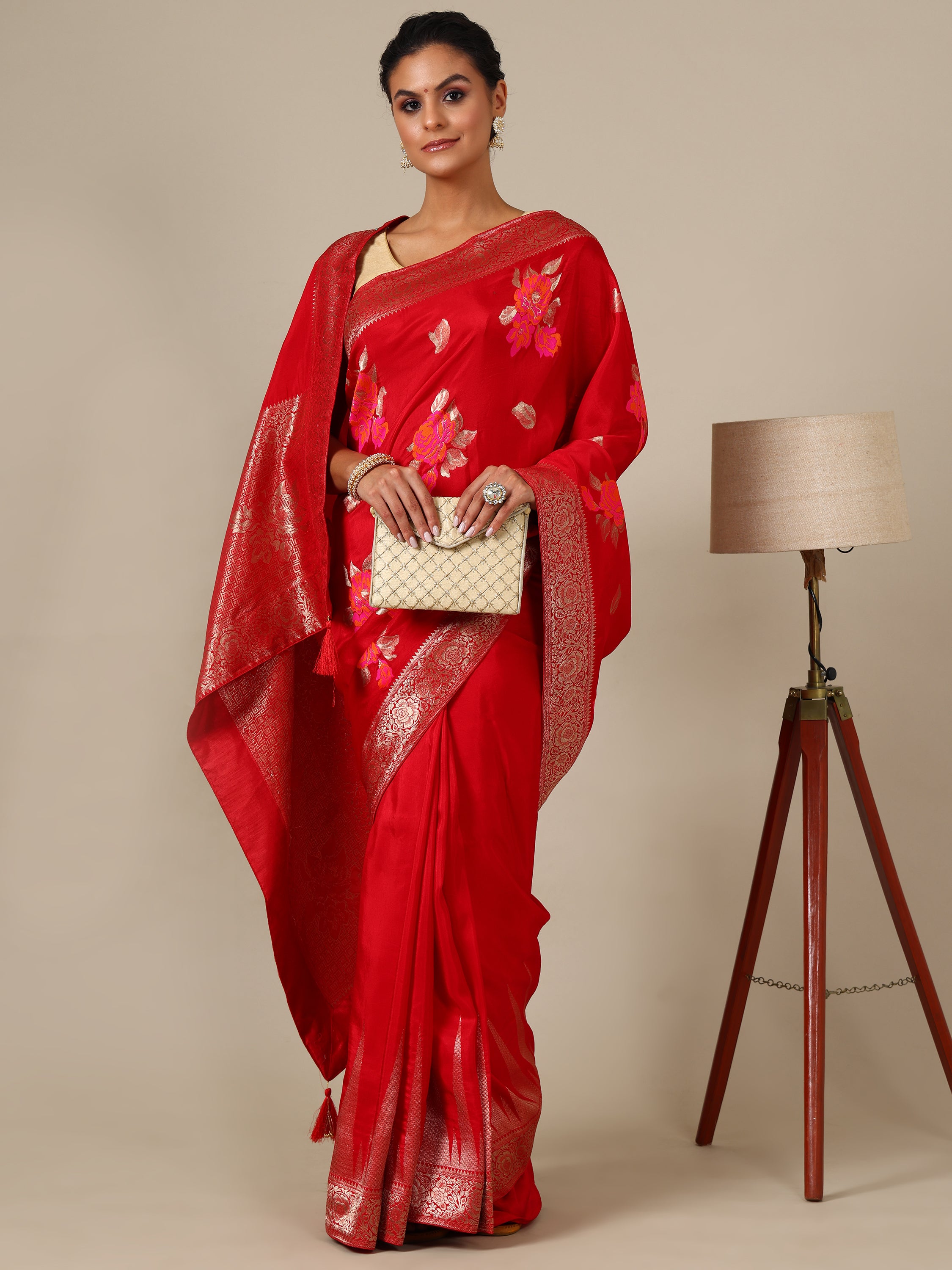  Gajari Dola Silk Saree,Best Resham Work Dola Silk Saree Online - House of Surya