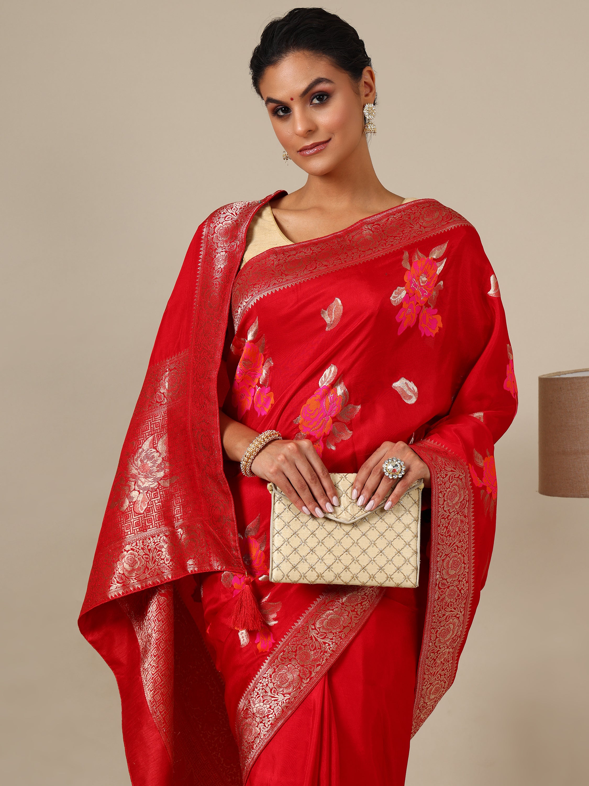  Gajari Dola Silk Saree,Best Resham Work Dola Silk Saree Online - House of Surya