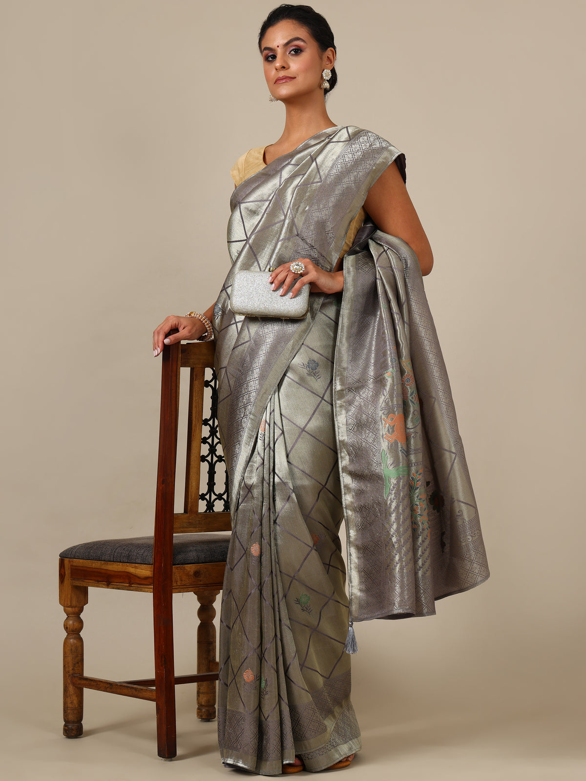 Grey Tissue Silk Saree – House of Surya