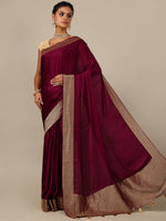 The Peach Silk Saree with Maroon Blouse – Satin Silk Weaving - House of Surya