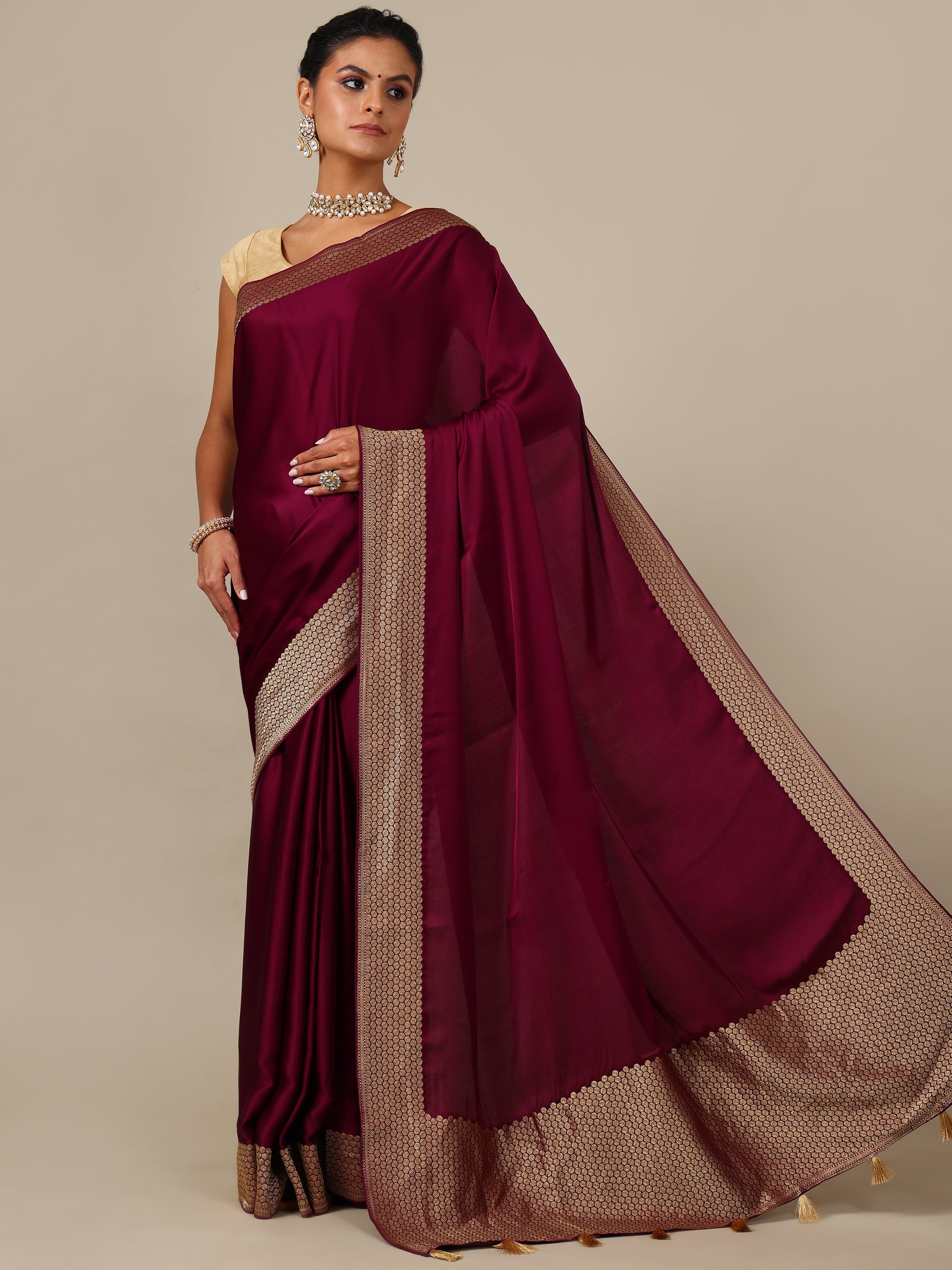The Peach Silk Saree with Maroon Blouse – Satin Silk Weaving - House of Surya
