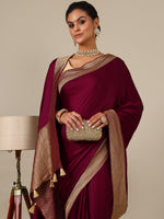 The Peach Silk Saree with Maroon Blouse – Satin Silk Weaving - House of Surya