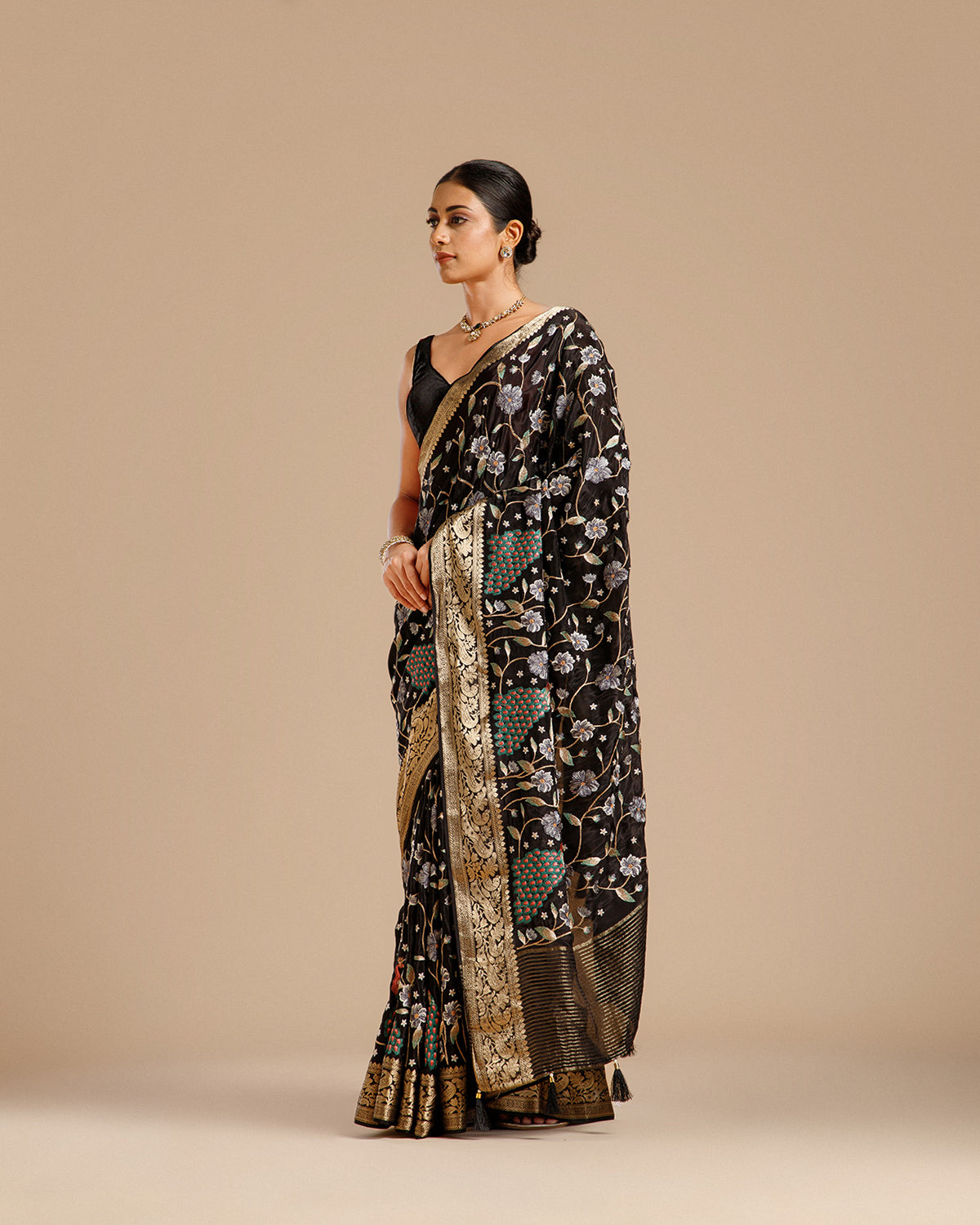 Black Chinon Crepe Saree with Resham Work
