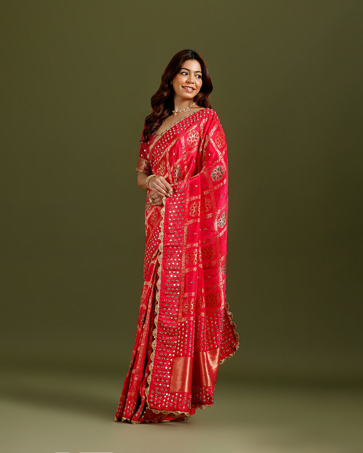 Rani Georgette Saree with Elegant Kundan Work